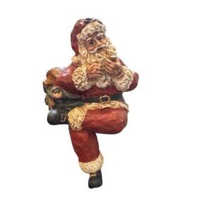 Handcrafted Santa Claus Figurine With Pipe & Toy Bag By Wood World Inc.